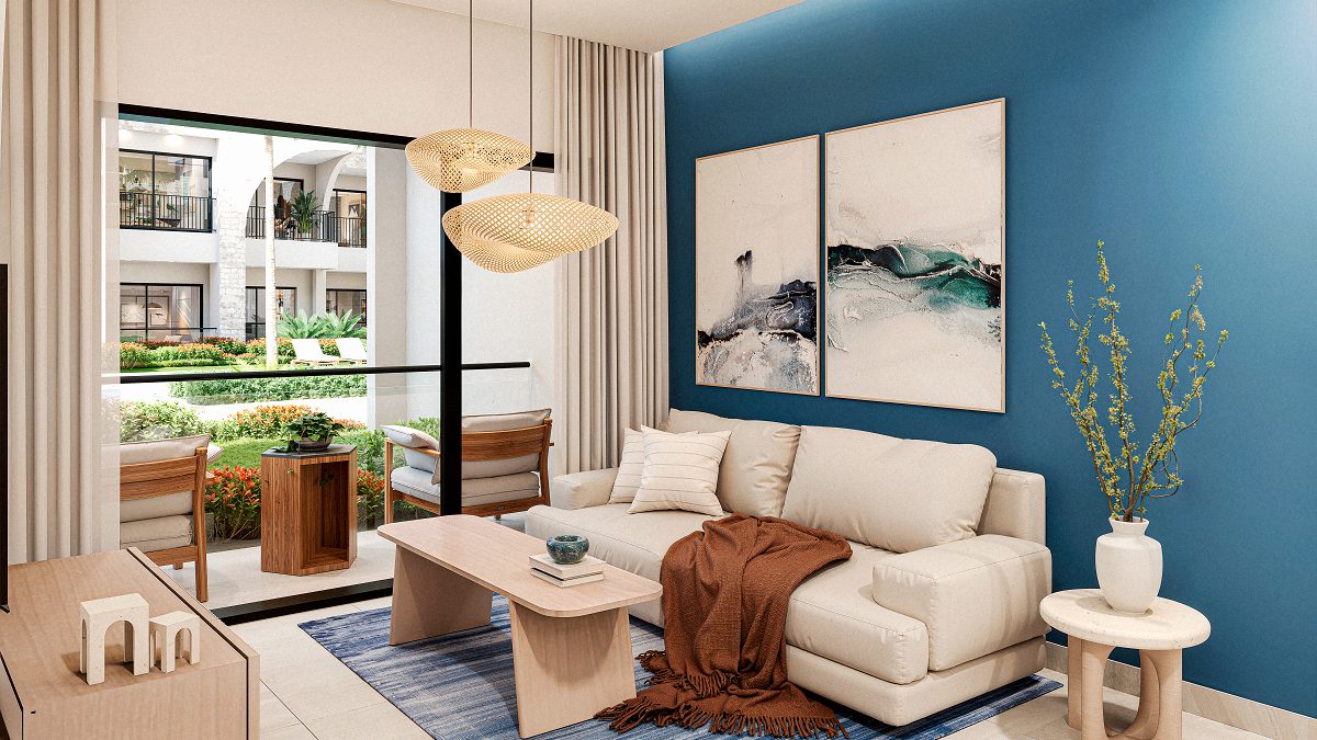 Modern furnished condo interior